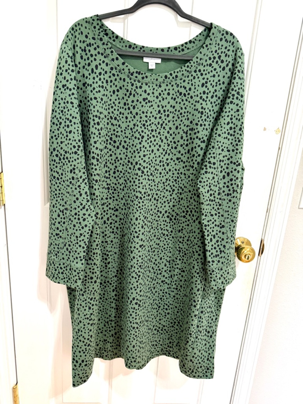 J. Jill Olive Green Long-Sleeve Dotted Shift Dress